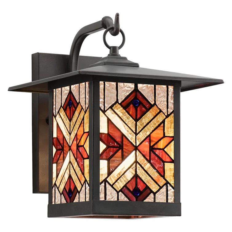 Brousseau Bronze 11.75"H Mission Style Stained Glass Outdoor Lantern, Red