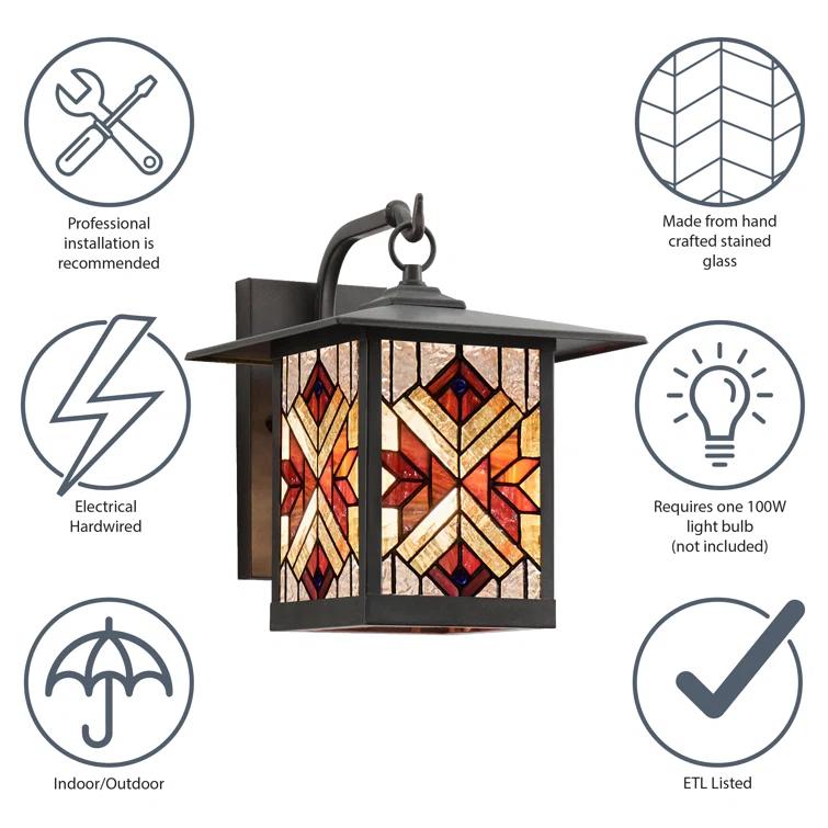 Brousseau Bronze 11.75"H Mission Style Stained Glass Outdoor Lantern, Red