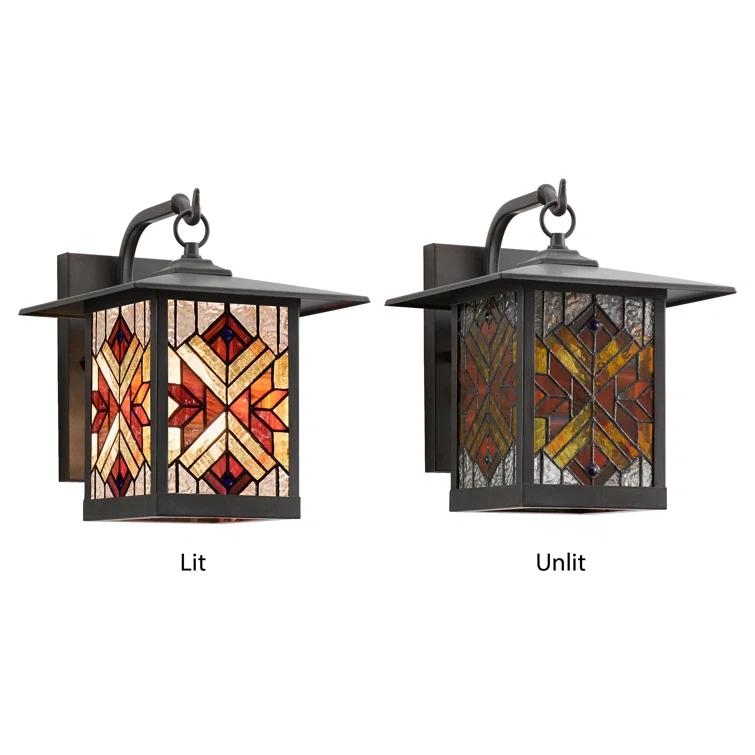 Brousseau Bronze 11.75"H Mission Style Stained Glass Outdoor Lantern, Red