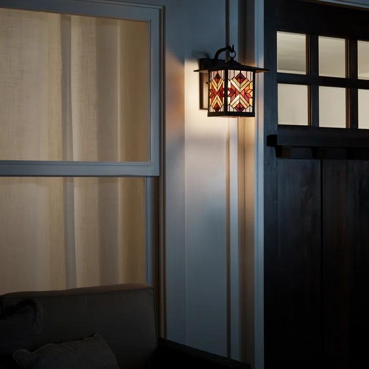 Brousseau Bronze 11.75"H Mission Style Stained Glass Outdoor Lantern, Red