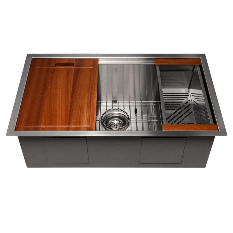 ZLINE 30 in. Garmisch Undermount Single Bowl Stainless Steel Kitchen Sink W/ Bottom Grid & Accessories (SLS-30)