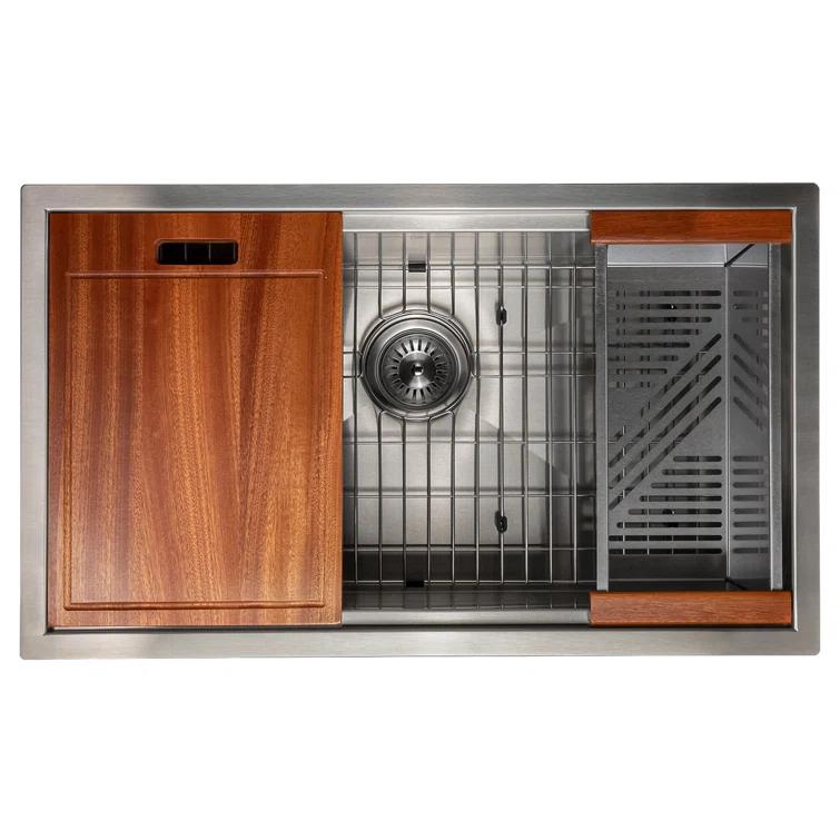 ZLINE 30 in. Garmisch Undermount Single Bowl Stainless Steel Kitchen Sink W/ Bottom Grid & Accessories (SLS-30)