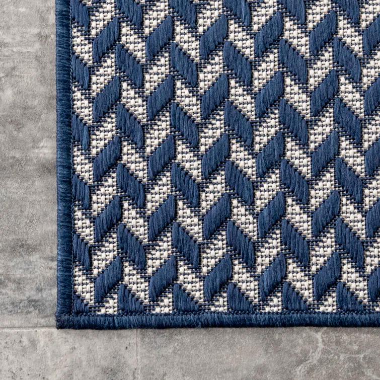 Jaylah Herringbone Chevron Navy Blue Indoor/Outdoor Area Rug