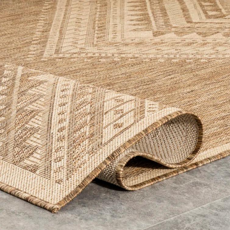 Steelside™ Zac Geometric Indoor/Outdoor Area Rug for Living Room Patio Deck Front Porch Kitchen, Brown/Ivory