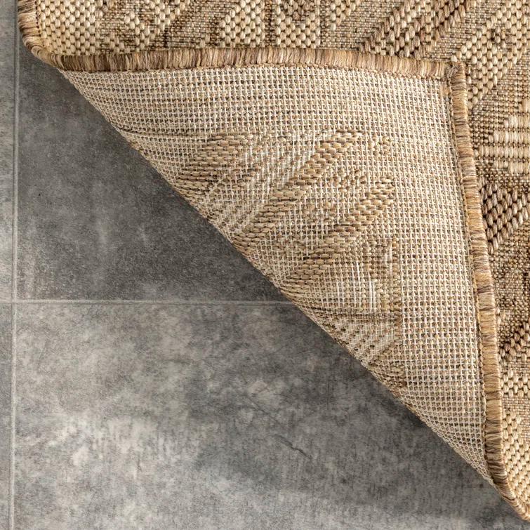Steelside™ Zac Geometric Indoor/Outdoor Area Rug for Living Room Patio Deck Front Porch Kitchen, Brown/Ivory