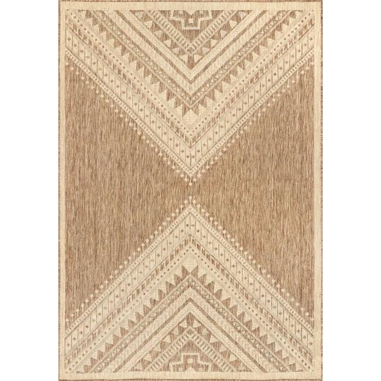 Steelside™ Zac Geometric Indoor/Outdoor Area Rug for Living Room Patio Deck Front Porch Kitchen, Brown/Ivory