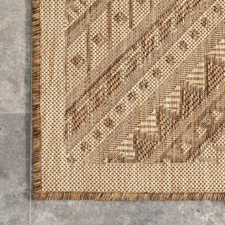 Steelside™ Zac Geometric Indoor/Outdoor Area Rug for Living Room Patio Deck Front Porch Kitchen, Brown/Ivory