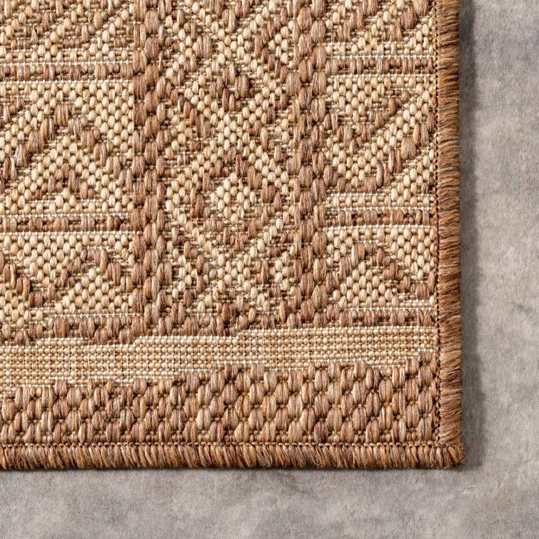 Zac Geometric Indoor/Outdoor Area Rug for Living Room Patio Deck Front Porch Kitchen, Brown/Ivory