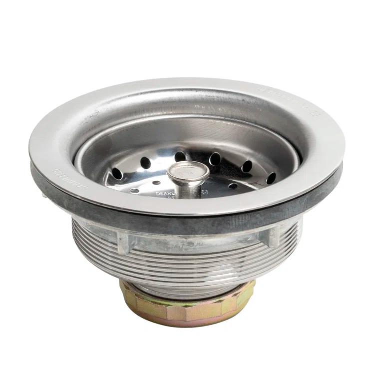 Sink Basket Strainer, Stainless Steel Body and Basket, Rubber Stopper w/ Metal Post