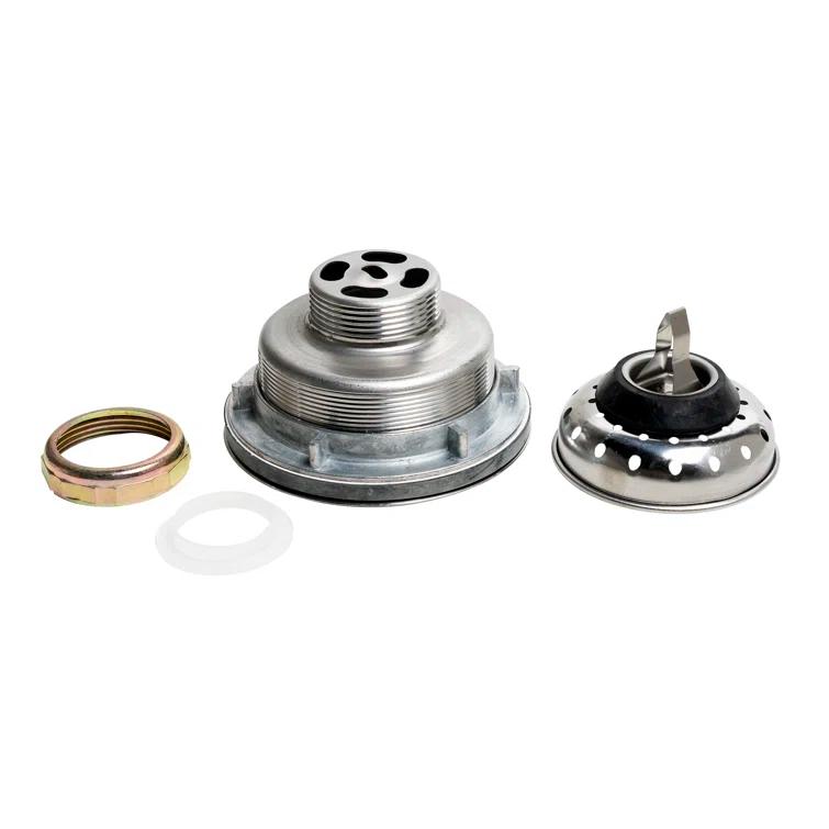 Sink Basket Strainer, Stainless Steel Body and Basket, Rubber Stopper w/ Metal Post