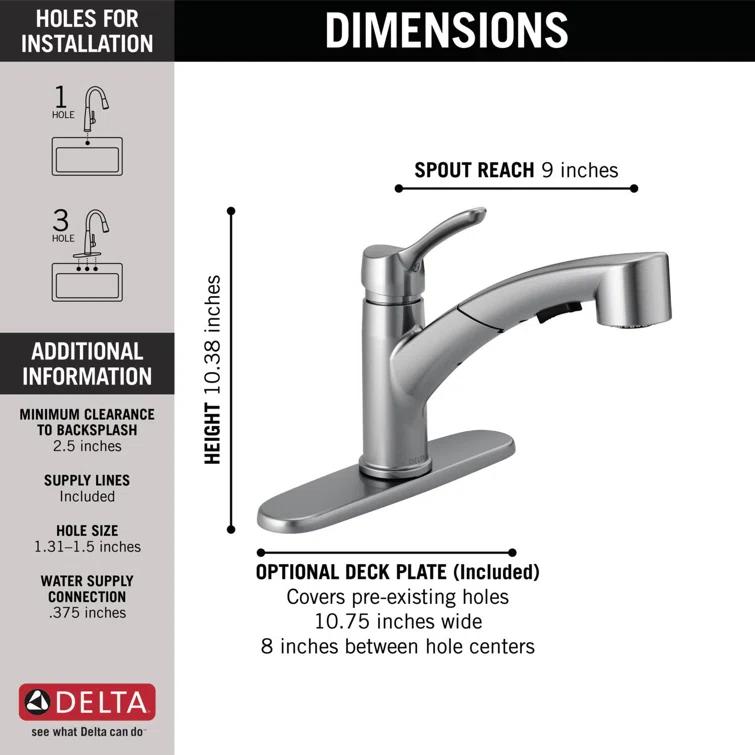 Collins Pull Out Sprayer Kitchen Sink Faucet, Single Handle Kitchen Faucet