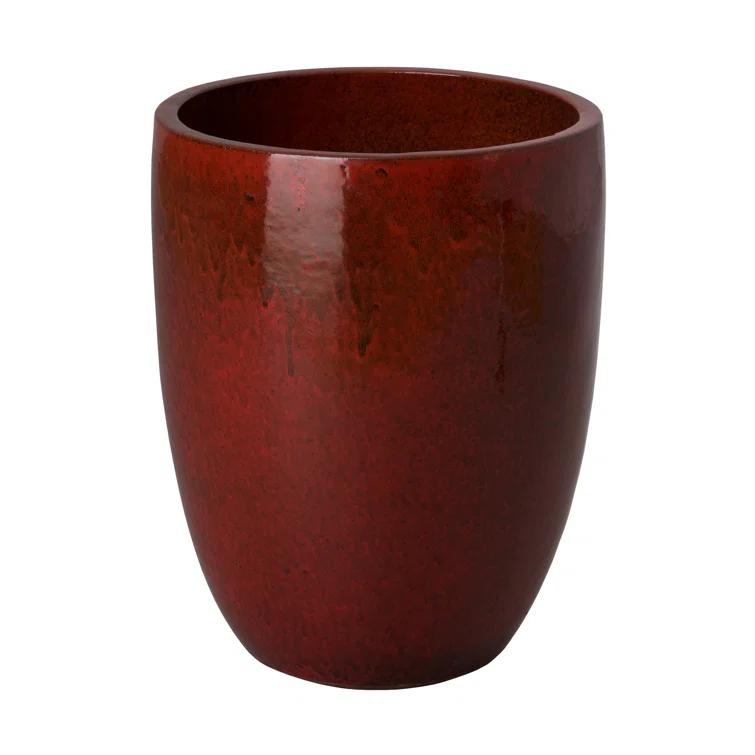 Handcrafted Glossy Red Ceramic Indoor/Outdoor Planter