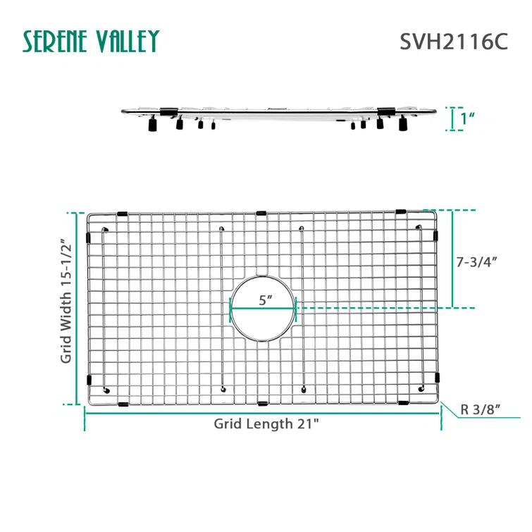 Serene Valley SVH2116C 21.06-in x 15.55-in Center Drain Heavy-Duty Stainless Steel Sink Grid