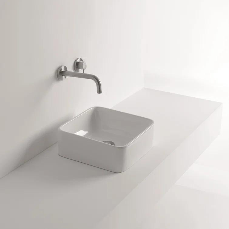 WS Bath Collections Normal 14'' Glossy White Ceramic Square Bathroom Sink