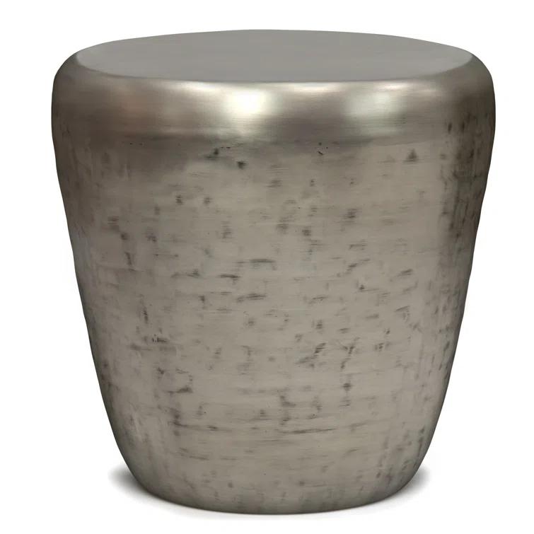 Garvy 20"W Metal Industrial End Table with Drum Design, Assembled