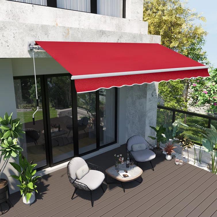 Outsunny 2'' Polyester Beige Cover Retractable Patio Awning