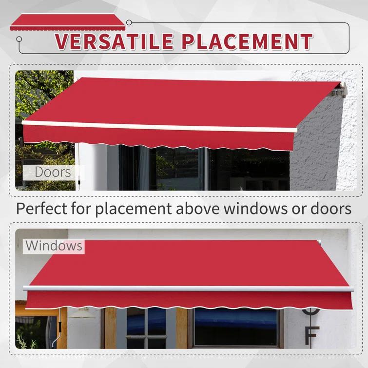 Outsunny 2'' Polyester Beige Cover Retractable Patio Awning