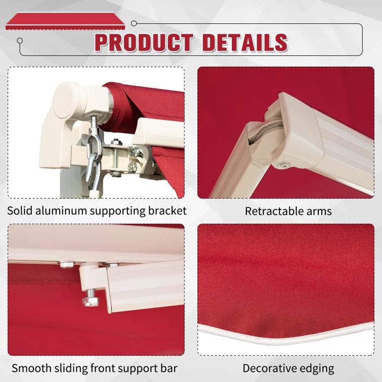 Outsunny 2'' Polyester Beige Cover Retractable Patio Awning