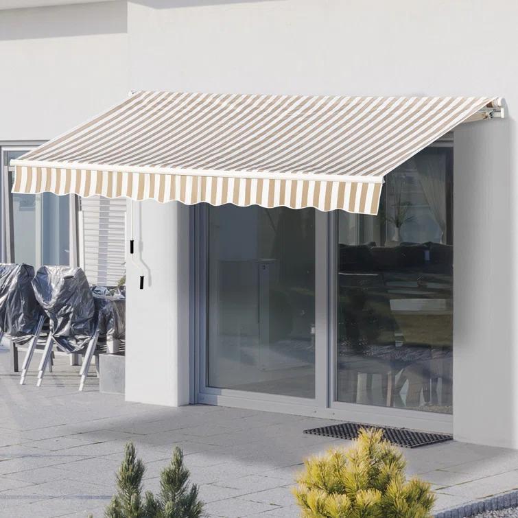 Outsunny 2'' Polyester Beige Cover Retractable Patio Awning