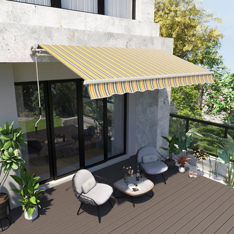Outsunny 2'' Polyester Beige Cover Retractable Patio Awning