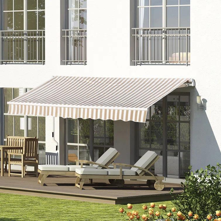 Outsunny 2'' Polyester Beige Cover Retractable Patio Awning