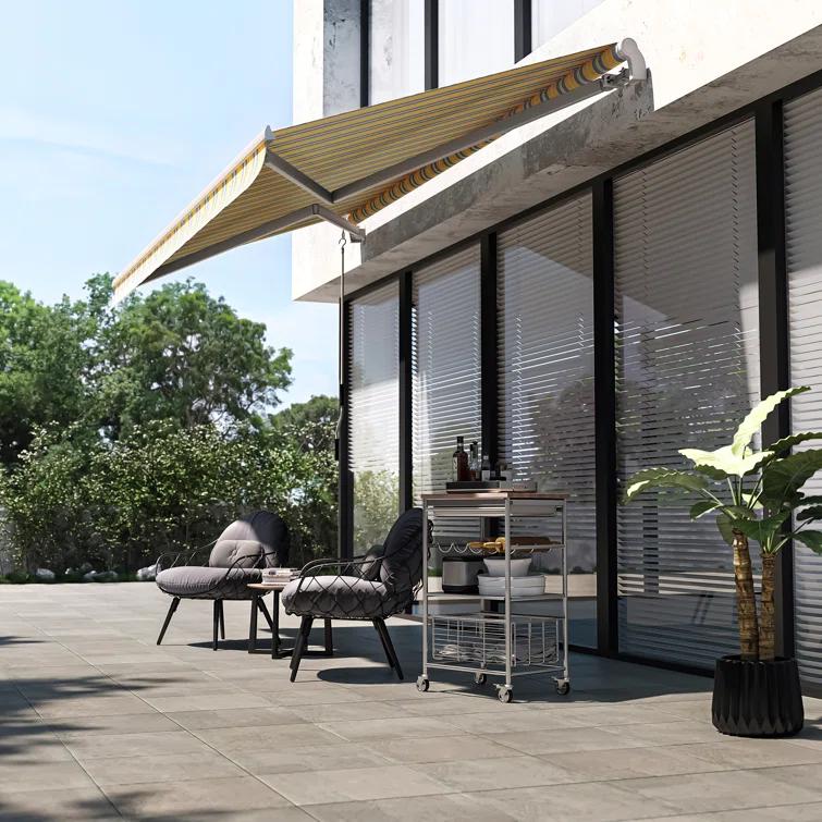 Outsunny 2'' Polyester Beige Cover Retractable Patio Awning