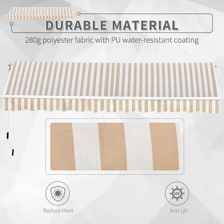 Outsunny 2'' Polyester Beige Cover Retractable Patio Awning