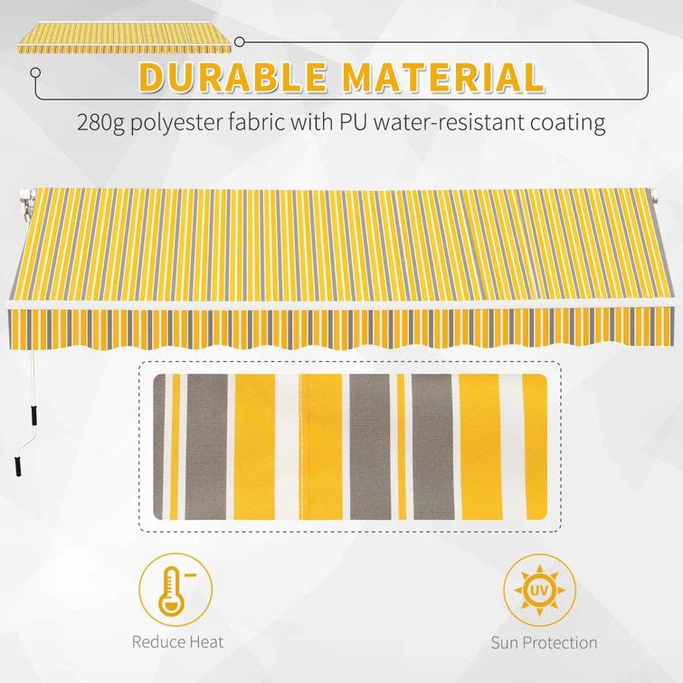 Outsunny 2'' Polyester Beige Cover Retractable Patio Awning