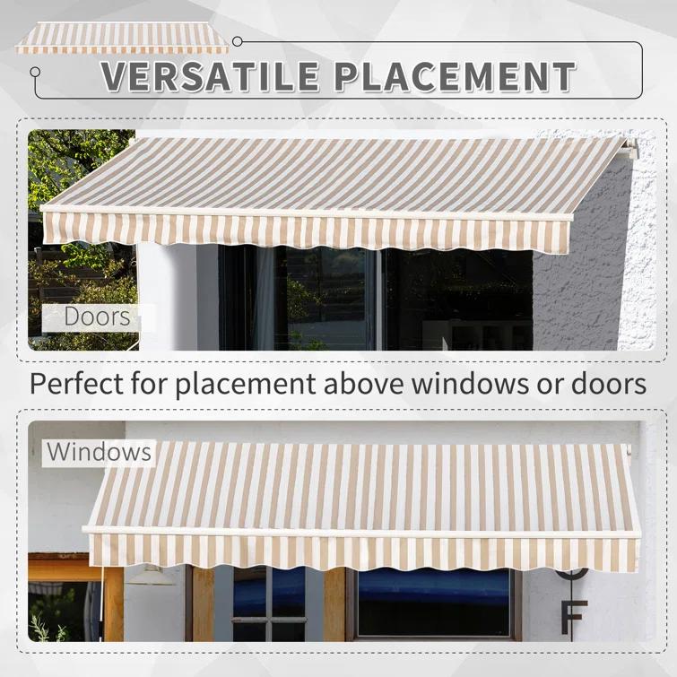 Outsunny 2'' Polyester Beige Cover Retractable Patio Awning