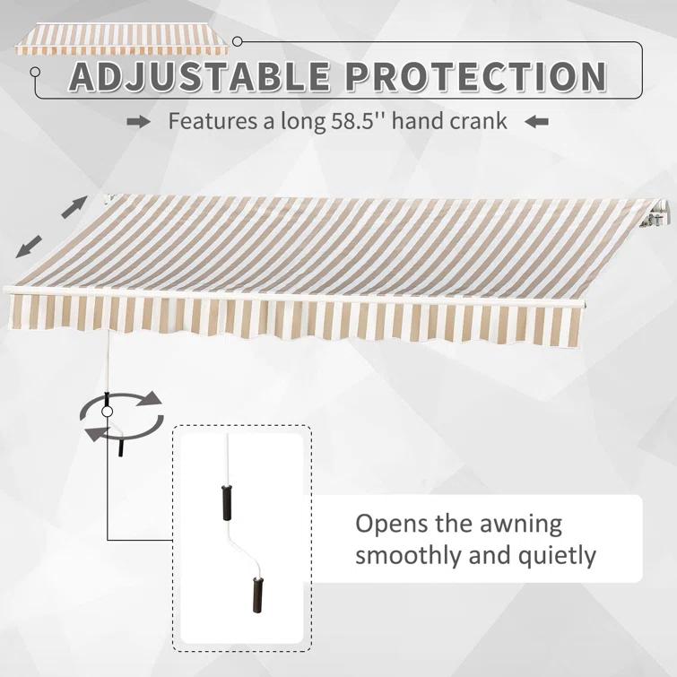 Outsunny 2'' Polyester Beige Cover Retractable Patio Awning