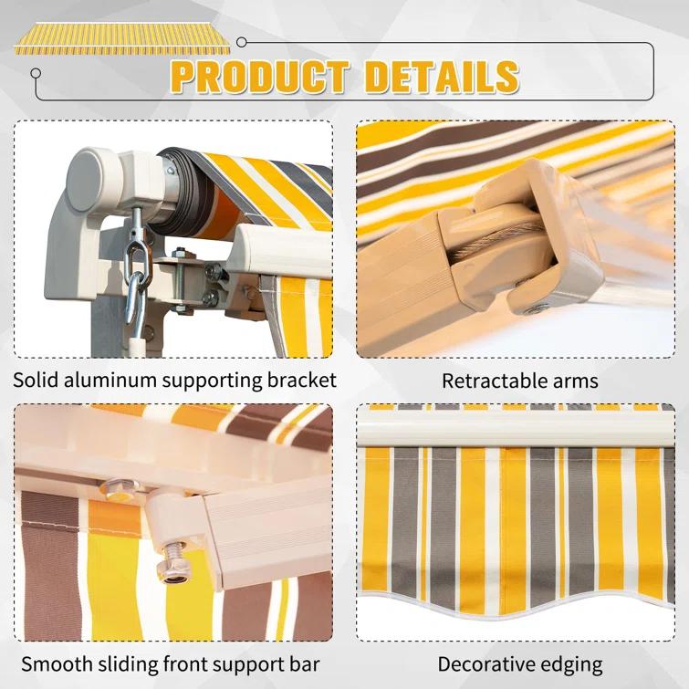 Outsunny 2'' Polyester Beige Cover Retractable Patio Awning