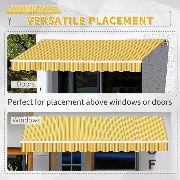 Outsunny 2'' Polyester Beige Cover Retractable Patio Awning
