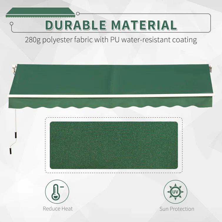 Outsunny 2'' Polyester Beige Cover Retractable Patio Awning
