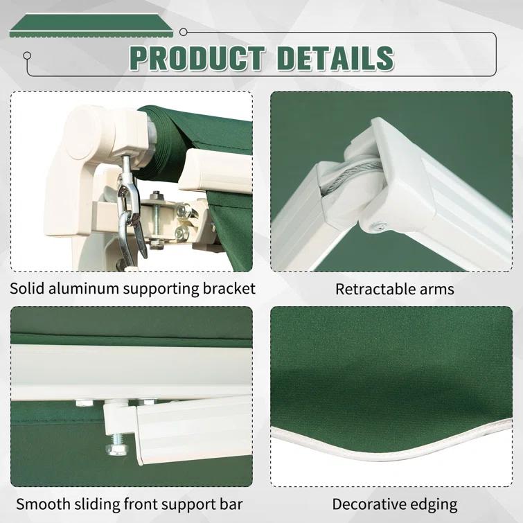 Outsunny 2'' Polyester Beige Cover Retractable Patio Awning