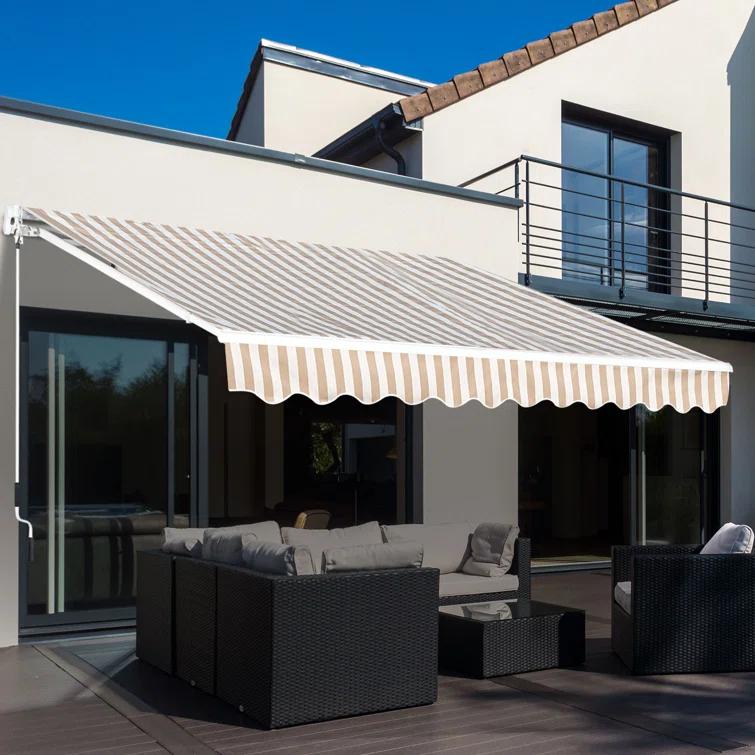 Outsunny 2'' Polyester Beige Cover Retractable Patio Awning