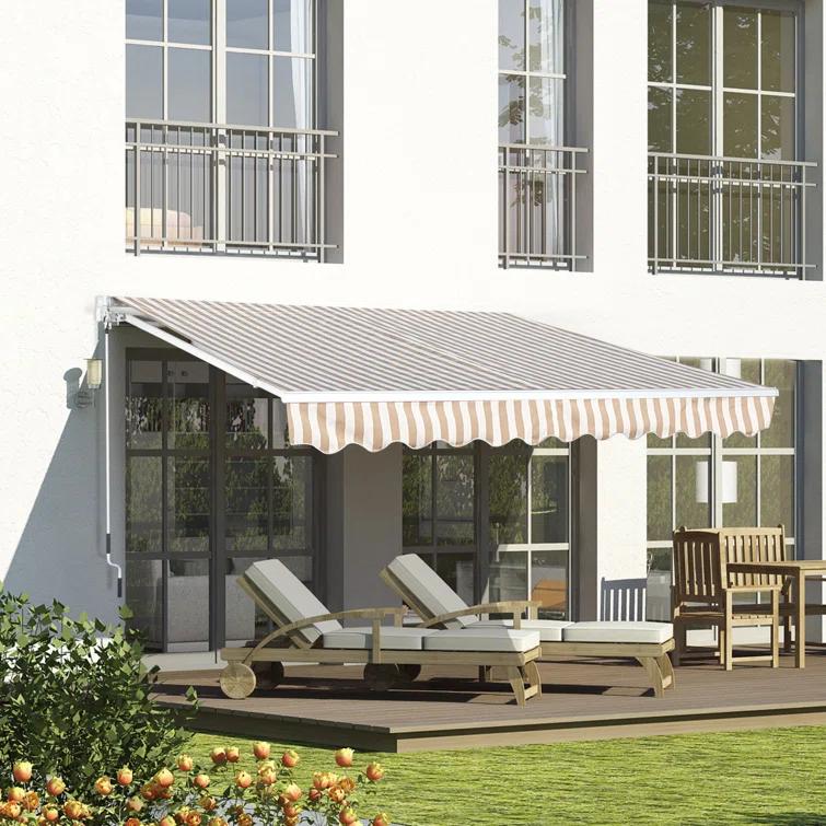 Outsunny 2'' Polyester Beige Cover Retractable Patio Awning