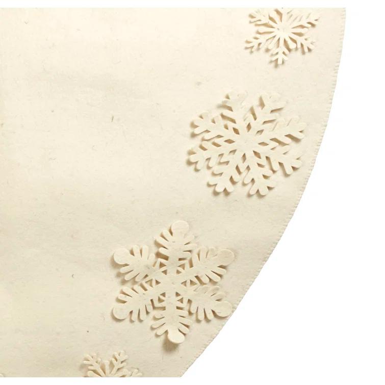 Arcadia Home Pom Poms 72" Handmade Christmas Tree Skirt in Felt - Tacked Snowflakes on Cream