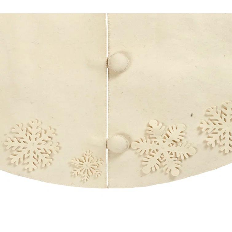 Arcadia Home Pom Poms 72" Handmade Christmas Tree Skirt in Felt - Tacked Snowflakes on Cream
