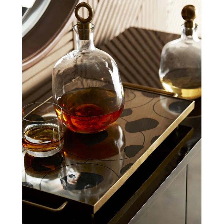 Frances Clear Glass and Brass 2-Piece Whiskey Decanter Set