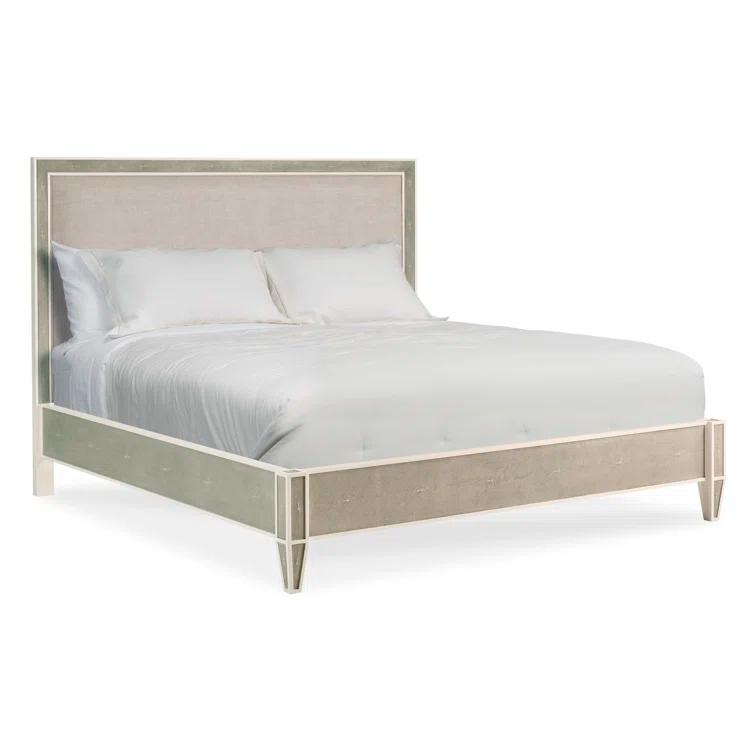 King Size Linen Upholstered Wood Frame Bed with Headboard