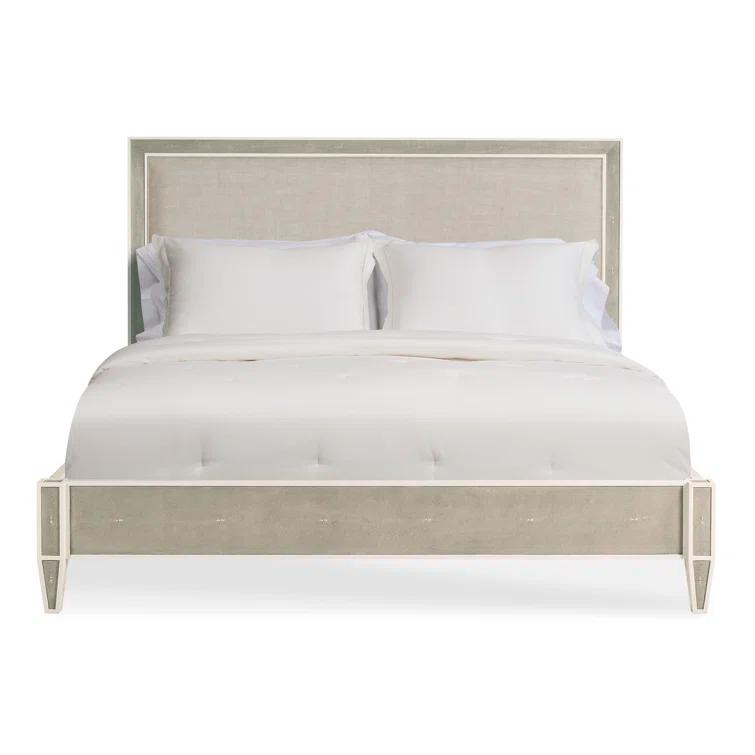 King Size Linen Upholstered Wood Frame Bed with Headboard