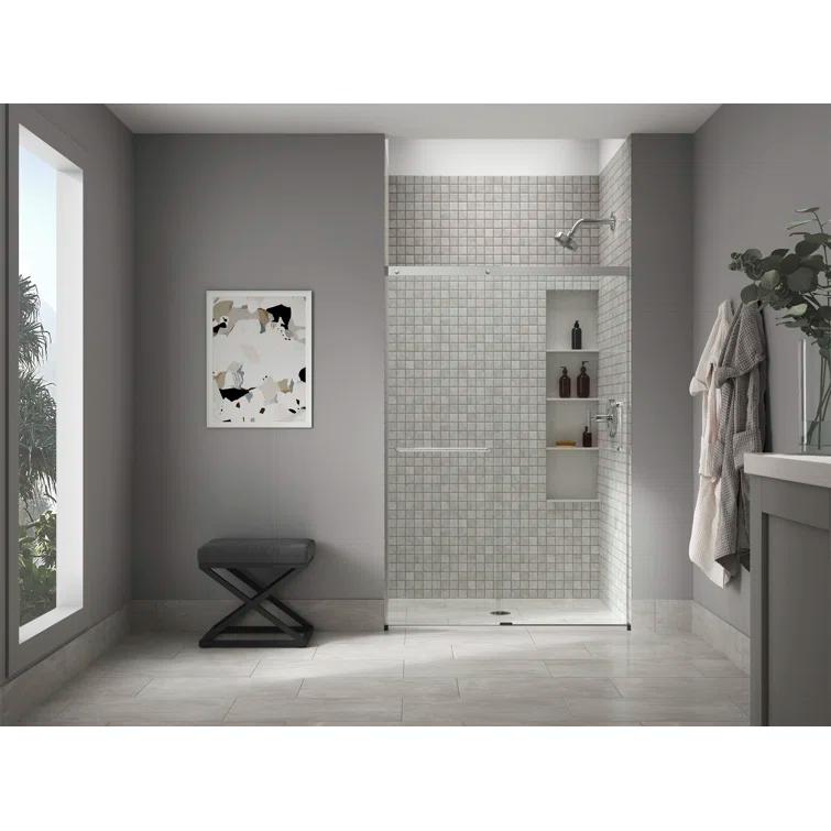 Elate Tall Sliding Shower Door, 75-1/2-In H X 44-1/4 - 47-5/8-In W, With Heavy 5/16-In Thick Crystal Clear Glass