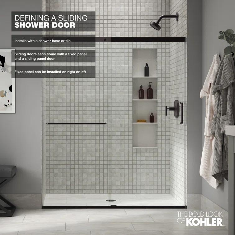 Elate Sliding Shower Door, 70-1/2-In H X 56-1/4 - 59-5/8-In W, With 1/4-In Thick Crystal Clear Glass