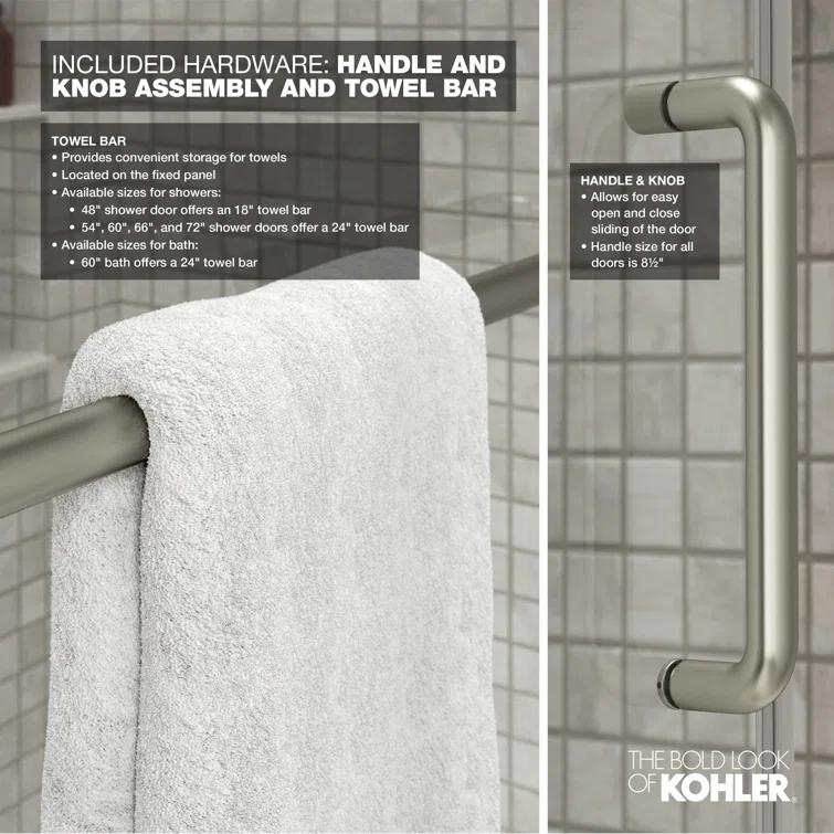 Elate Sliding Shower Door, 70-1/2-In H X 56-1/4 - 59-5/8-In W, With 1/4-In Thick Crystal Clear Glass