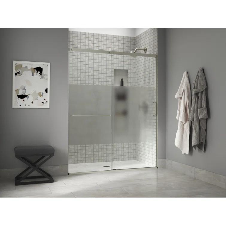 Elate Tall Sliding Shower Door, 75-1/2-In H X 56-1/4 - 59-5/8-In W, With Heavy 5/16-In Thick Crystal Clear Glass