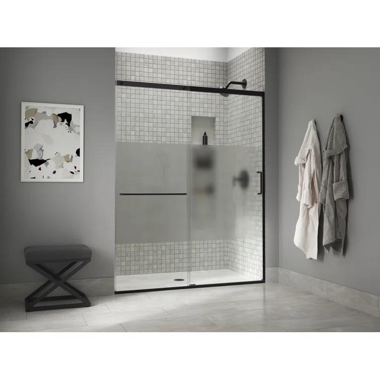 Elate Tall Sliding Shower Door, 75-1/2-In H X 56-1/4 - 59-5/8-In W, With Heavy 5/16-In Thick Crystal Clear Glass