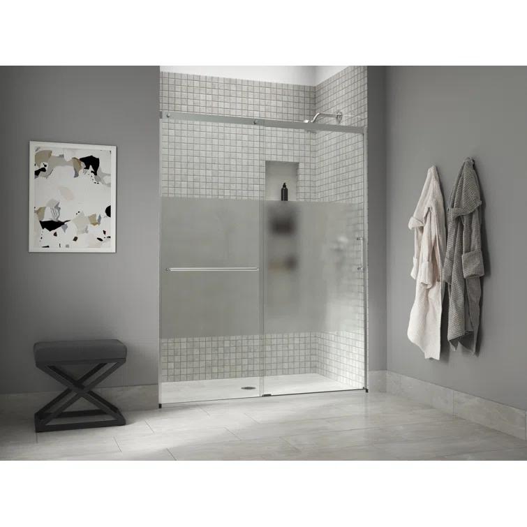 Elate Tall Sliding Shower Door, 75-1/2-In H X 56-1/4 - 59-5/8-In W, With Heavy 5/16-In Thick Crystal Clear Glass