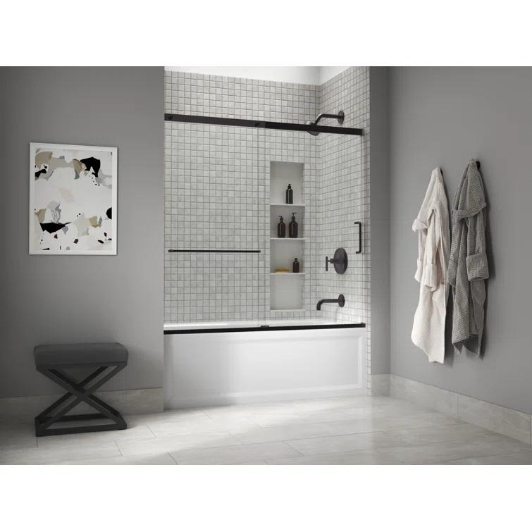 Elate Sliding Bath Door, 56-3/4-In H X 56-1/4 - 59-5/8-In W, With 1/4-In Thick Crystal Clear Glass