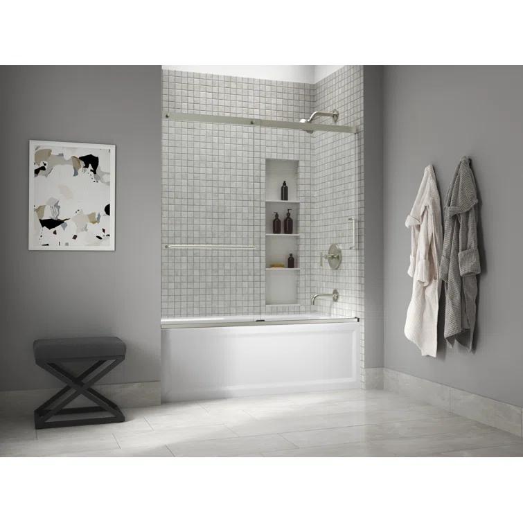 Elate Sliding Bath Door, 56-3/4-In H X 56-1/4 - 59-5/8-In W, With 1/4-In Thick Crystal Clear Glass