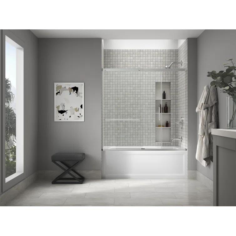 Elate Sliding Bath Door, 56-3/4-In H X 56-1/4 - 59-5/8-In W, With 1/4-In Thick Crystal Clear Glass